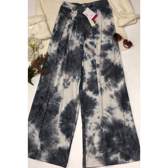 Wide Leg Pants Womens Size S Casual Pants Stretch tie dye Gray White NWT beach - Picture 5 of 12